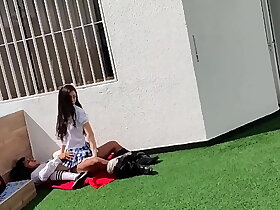 Young schoolboys think the world of on the school terrace and are caught on a holdfast camera.