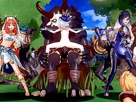 Genshin Furina&Nilou&Yelan hentai mmd